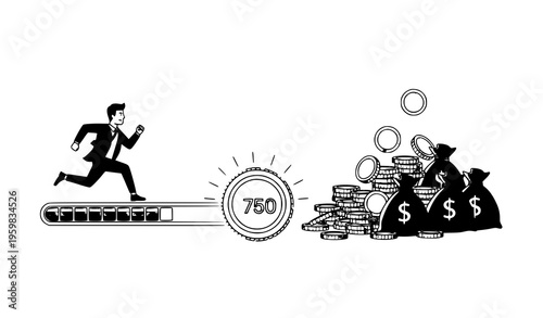 Businessman running on coin progress bar profit growth vector illustration