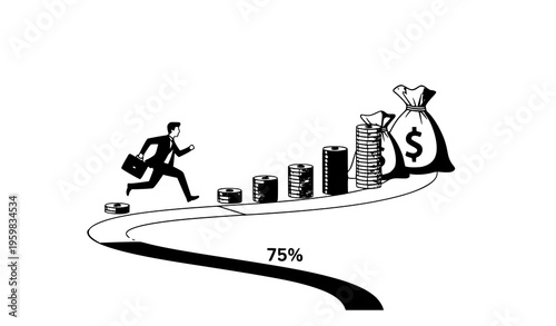 Investment gain progress businessman coins money growth vector illustration