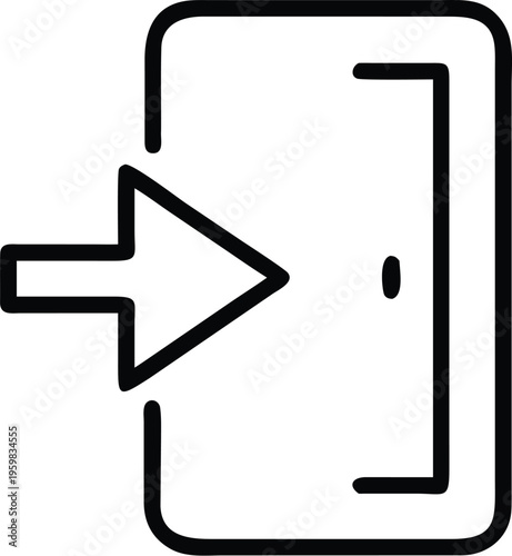 A simple black and white line drawing depicts an exit sign with a right pointing arrow indicating the direction of egress high quality professional detailed modern