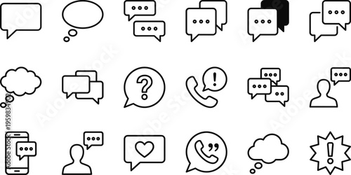A set of line art design vector silhouettes concept for communication and messaging icons
