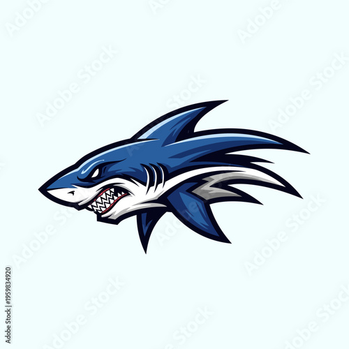 Dynamic Blue Shark Mascot Logo with Aggressive Expression.