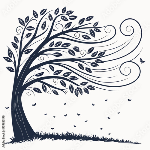 Decorative tree with butterflies leaves branches