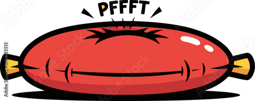 A humorous illustration of a smiling sausage with a 'cushion sit prank' concept. Bright, playful design with a yellow background. Perfect for funny graphics and social media.