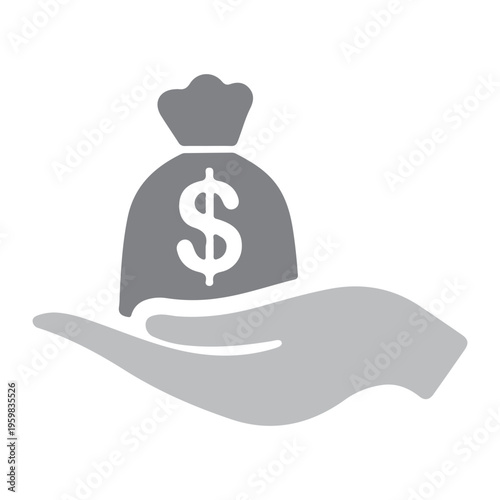 Hand with money bag icon
