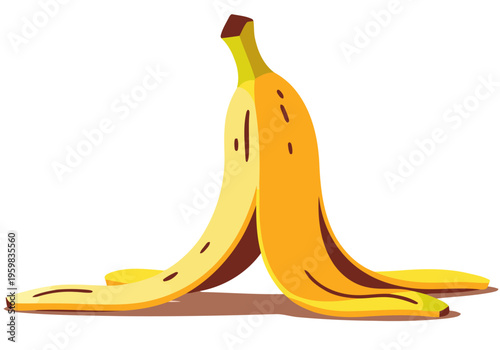 A playfully peeled banana illustration with a humorous 'Peel Slip Fall Funny' text overlay. Clean, flat design with bright yellow and a neutral background. Ideal for social media and marketing.