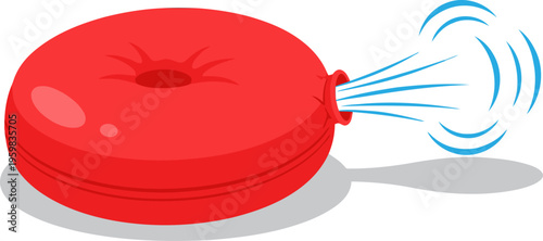 A vibrant red cushion pop prank toy explodes with a playful burst of air. Bold colors and dynamic action create a fun, eye-catching graphic. Perfect for illustrations and design.