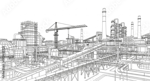 Industrial Complex Sketch - A Detailed Architectural Rendering.
