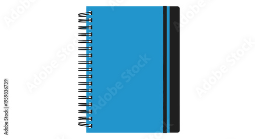 A vibrant blue spiral notebook with black accents, perfect for note-taking or sketching, on white