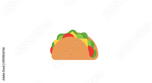 A vibrant and appetizing graphic of a delicious taco with fresh ingredients on a white background