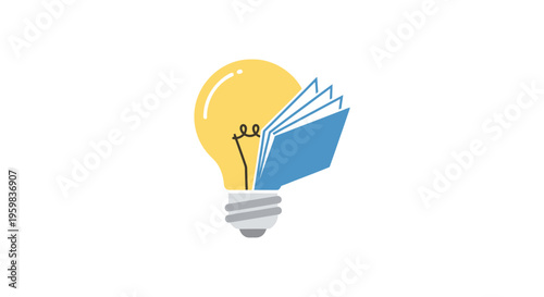 Creative icon of a lightbulb fused with an open book, symbolizing knowledge and ideas