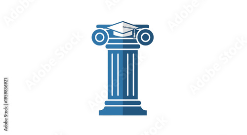 Educational Column Emblem Depicting Higher Learning and Academic Success with Cap