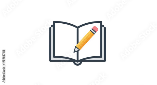 Illustration of an open book with a pencil, symbolizing education and creativity concepts