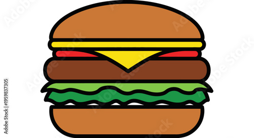 A delicious and colorful illustration of a classic hamburger in a flat design style