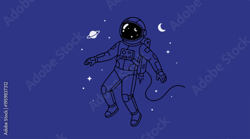 Astronaut Floating in Space Suit.
