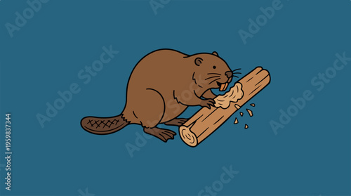 Beaver Holding Wooden Log.