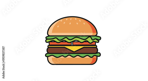 A vibrant digital depiction of a classic cheeseburger on a clean white background