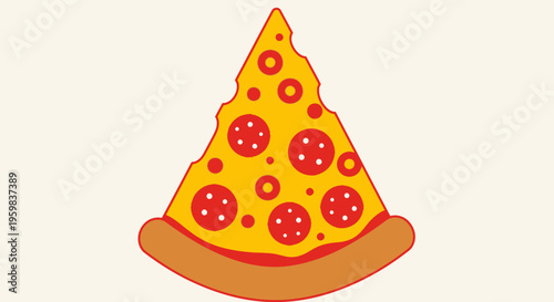 A vibrant illustration of a pepperoni pizza slice on a warm background presentation
