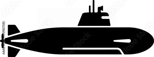 Black Submarine Silhouette Vector.