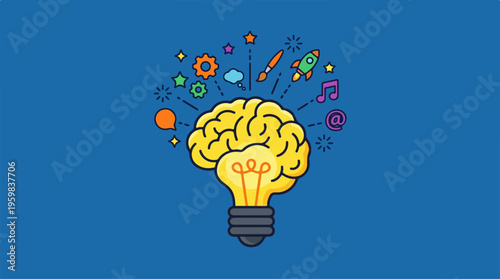 Brain Light Bulb Idea Concept.