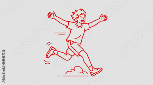 Boy Running Fast Outdoors.