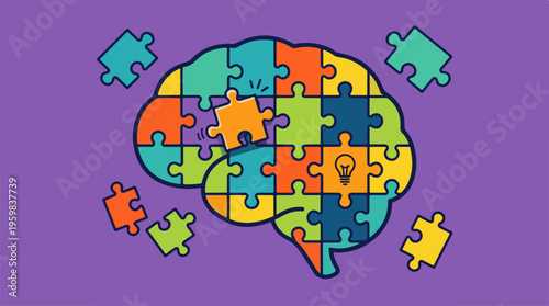 Brain Puzzle Pieces Together Concept.