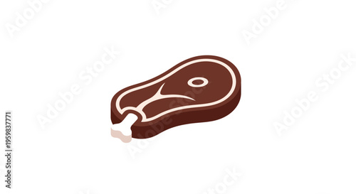 Isometric Steak Illustration on White Background, Perfect for Culinary and Food-related Concepts