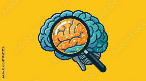 Brain Under Magnifying Glass Closeup.