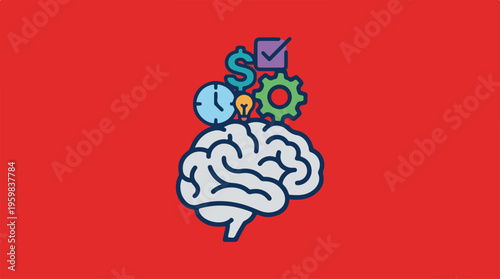 Brain with creative thinking symbols.