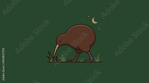 Brown Kiwi Bird in Grass.