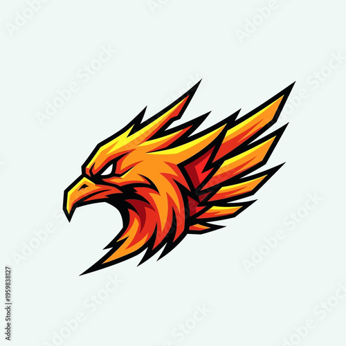 Fierce orange eagle head with sharp features and intense gaze.