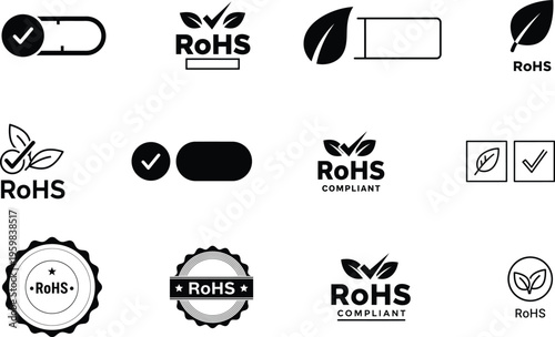 RoHS compliant logos and icons for electronics and environmental safety certifications