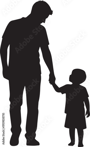 Father and child holding hands silhouette isolated on transparent background showing care and protection