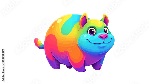 Adorable rainbow cartoon animal smiling on white background.
