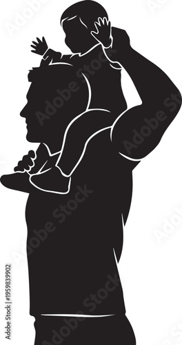 Father carrying small child on shoulders silhouette family love parenting concept man with toddler boy profile view relationship