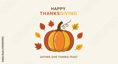 Pumpkin with autumn leaves decoration.