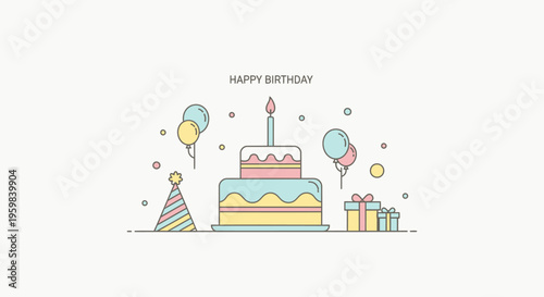 Colorful Birthday Cake with Decorations.