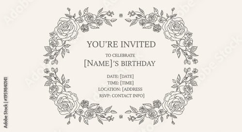 Birthday Invitation Card With Roses.