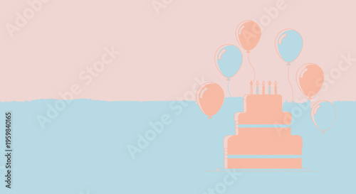 Birthday cake with colorful balloons.