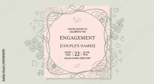 Engagement invitation card with floral design.