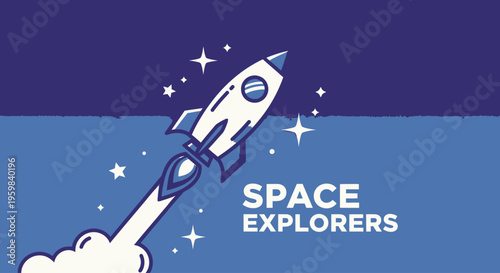 Rocket Ship Blasting Off Into Space.