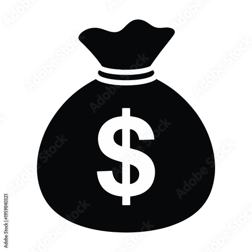 A black money bag icon with a white dollar sign