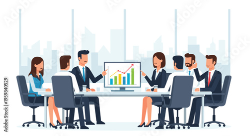 Flat minimalist illustration of financial performance review meeting b