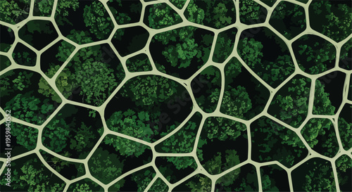 Abstract Organic Geometric Grid Pattern Over Green Forest Background Vector