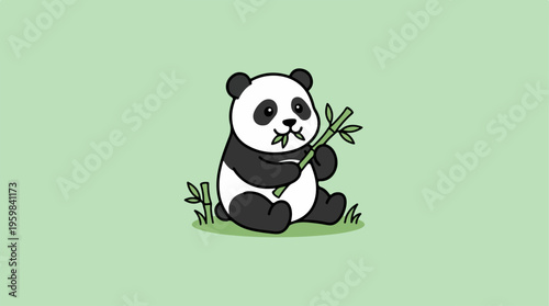 Cute Panda Eating Bamboo Leaves.