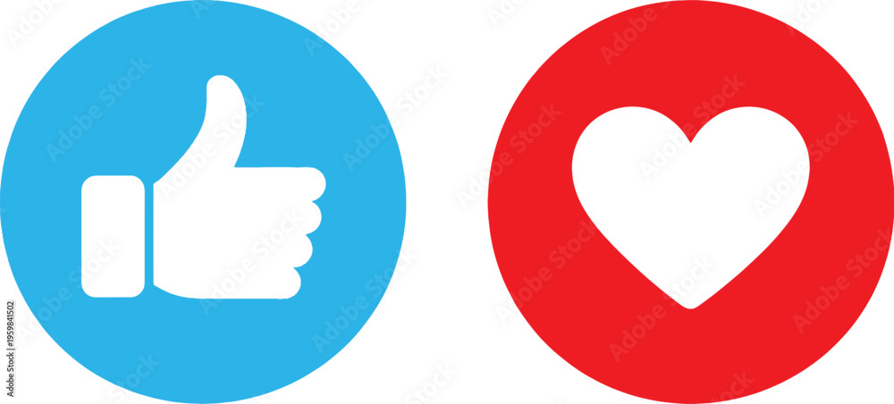 Fototapeta premium Social media like icons with thumb and heart symbols