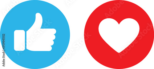 Social media like icons with thumb and heart symbols