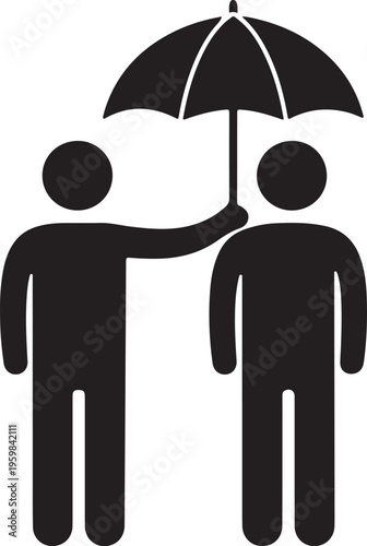 Tableau sur toile Person Holding Umbrella for Another Silhouette Concept of Protection and Care Ve