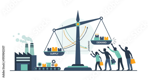 Supply and Demand Balance: Economic Market Dynamics, Factory Production, and Consumer Needs Equilibrium Concept
