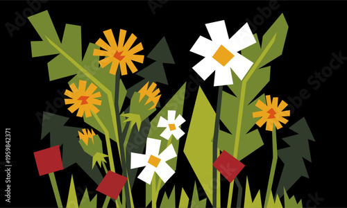 Meadow Wildflowers Vector Collection, Flat Daisy and Garden Plants Set
