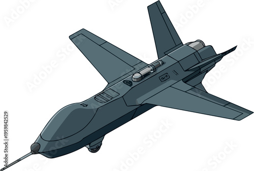 Isolated Isometric loitering munition. Kamikaze Drones Attack. Unmanned military technology. Military Drone isolated on white background